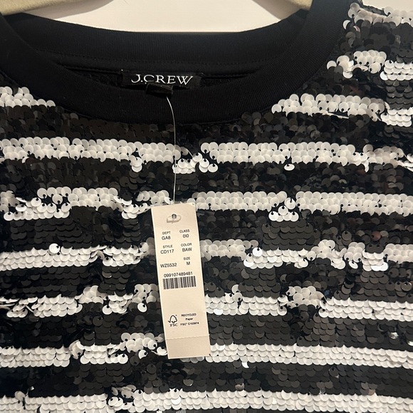 NWT JCrew Black and White Striped cotton and Sequin Tee - Picture 2 of 4